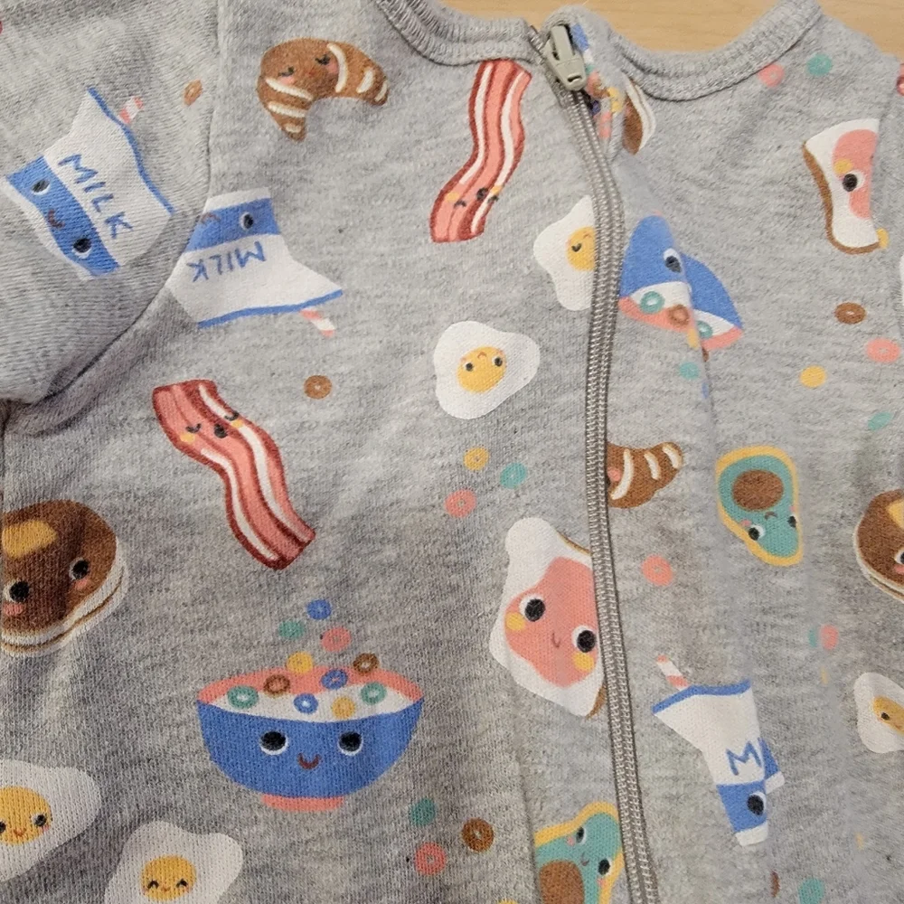 Wonder Nation Gray Footie with Breakfast Theme Baby Newborn Onsie - Picture 2 of 4